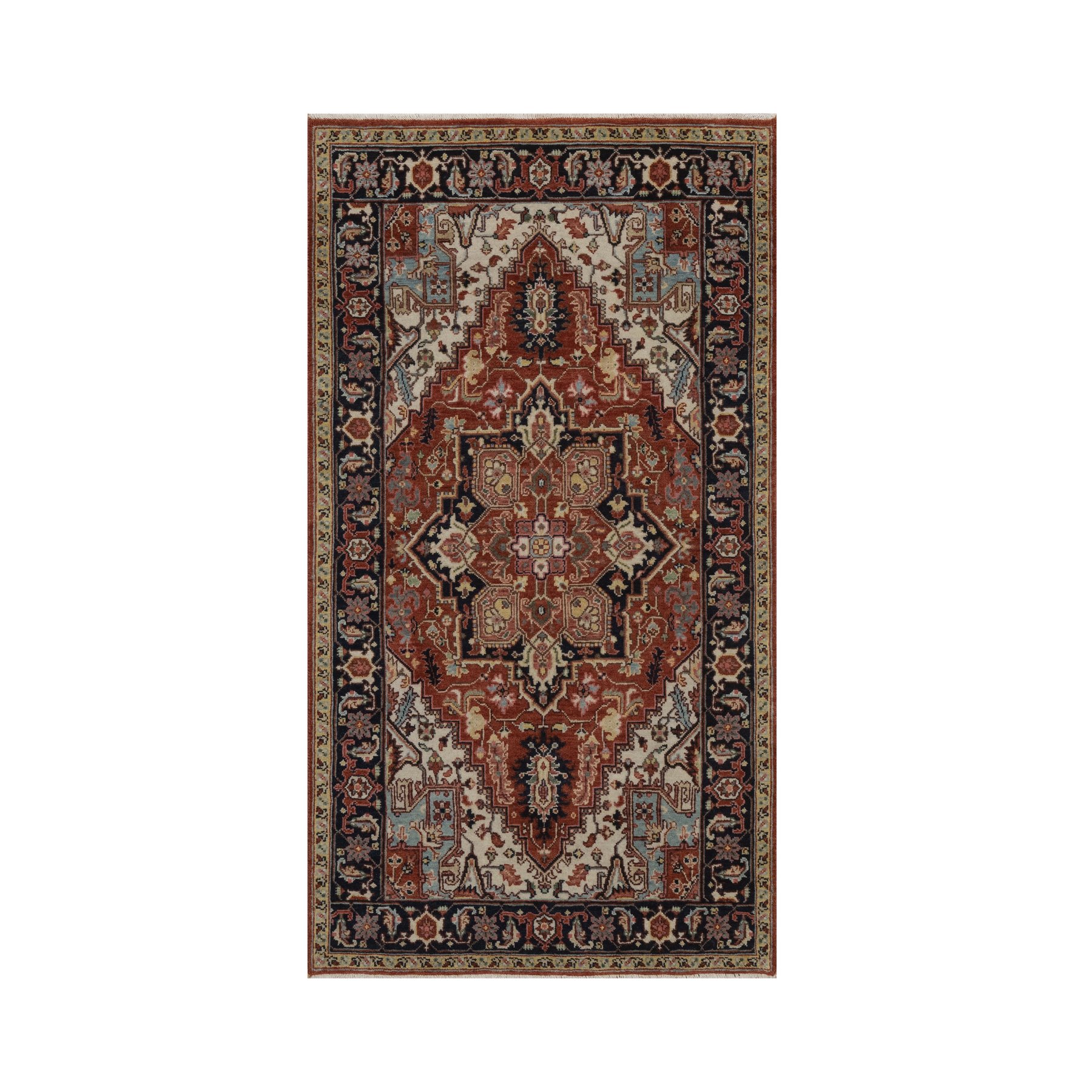 2'10"x5'2" Auburn Red, Antiqued Fine Heriz Re-Creation, Medallion Design, Hand Knotted, Hand Spun New Zealand Wool, Denser Weave, Vegetable Dyes, Oriental Rug 